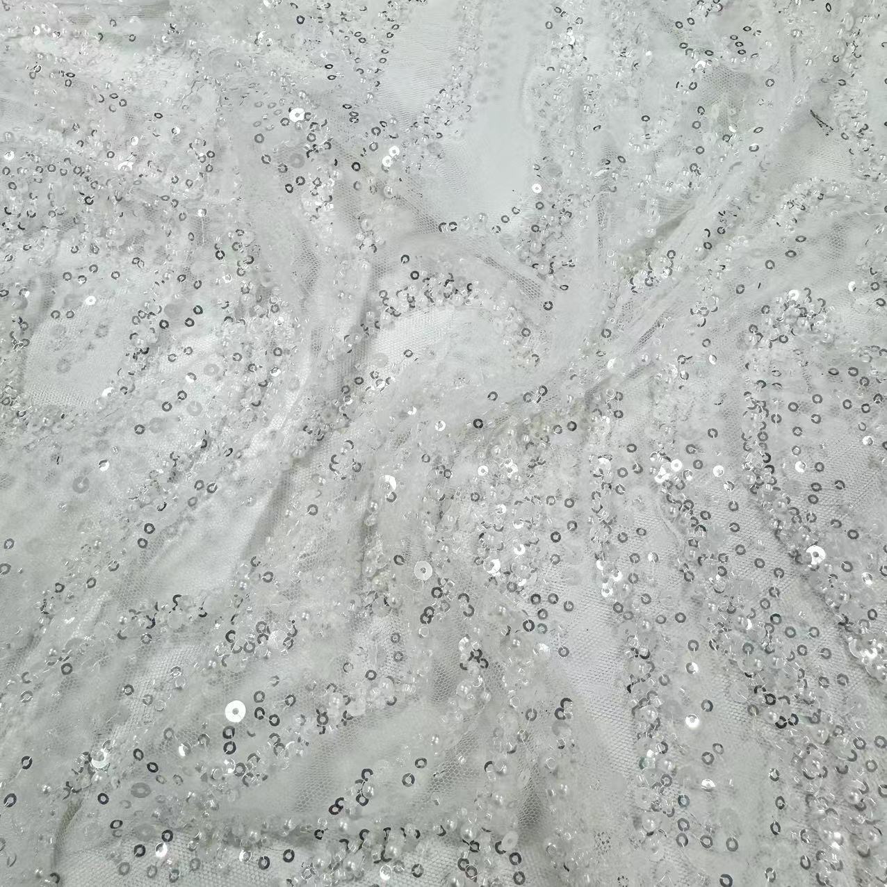 XRD-24187 Tulle with Machine Beads Embroidery Fabric