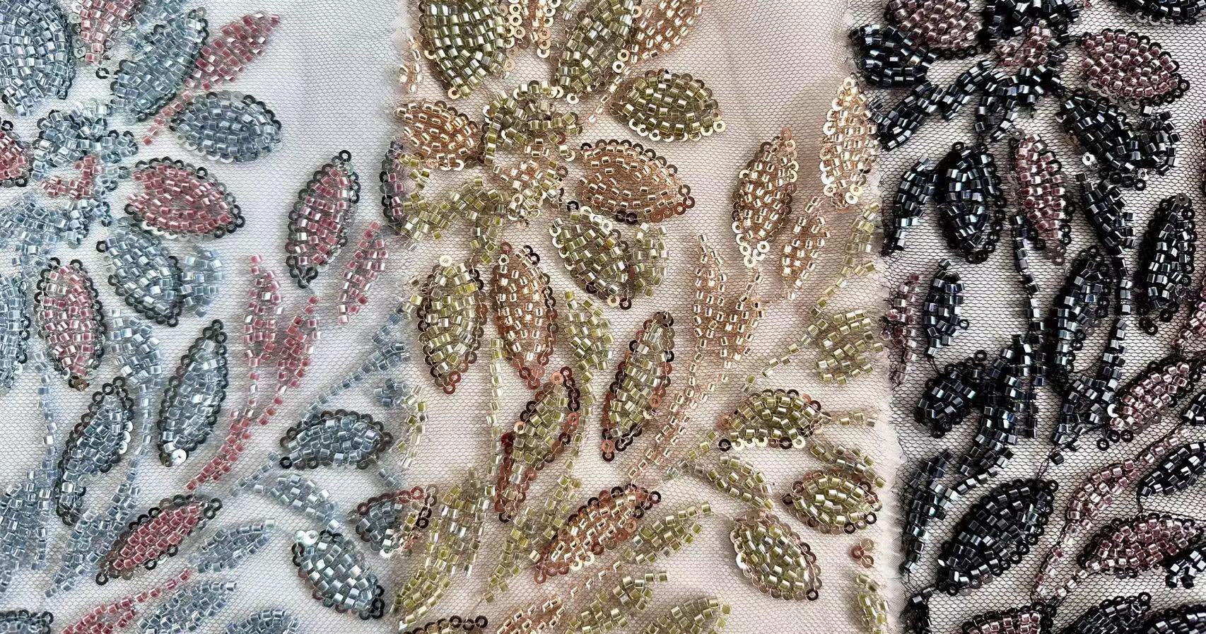 G2306 Tulle with Machine Beads Embroidery Fabric