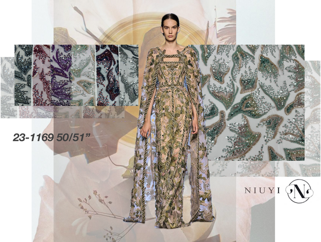 23-1169 Tulle with Machine Beads Embroidery Fabric