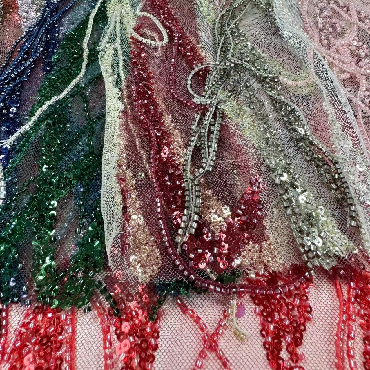 XRD-24032 Tulle with Machine Beads Embroidery Fabric