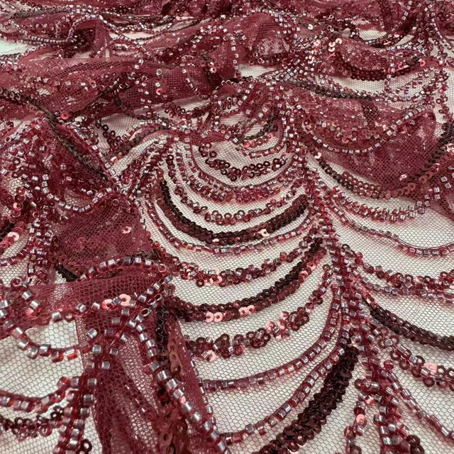 XRD-24031 Tulle with Machine Beads Embroidery Fabric