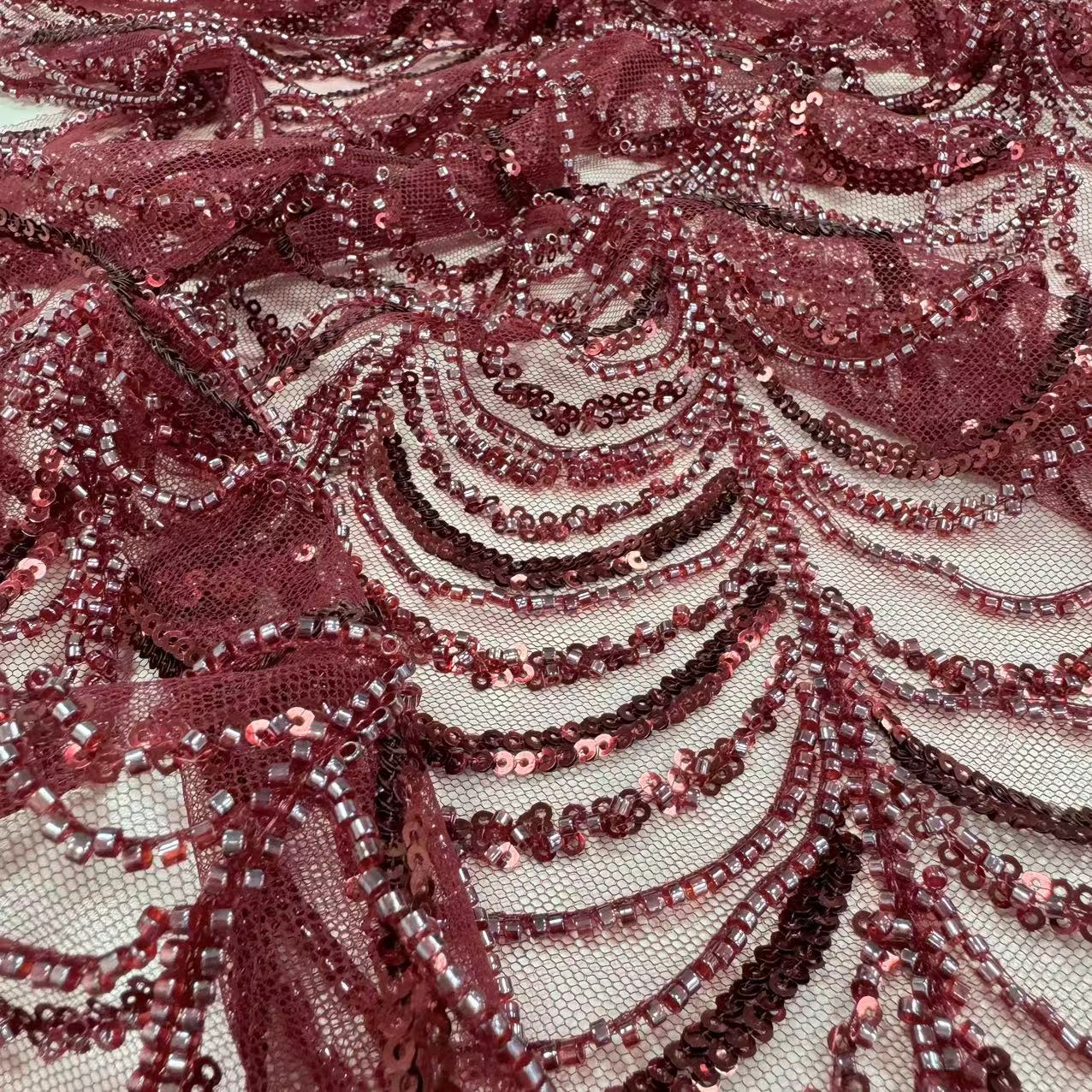 XRD-24031 Tulle with Machine Beads Embroidery Fabric