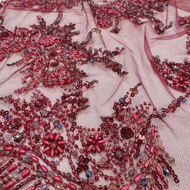 XRD-24100 Tulle with Machine Beads Embroidery Fabric