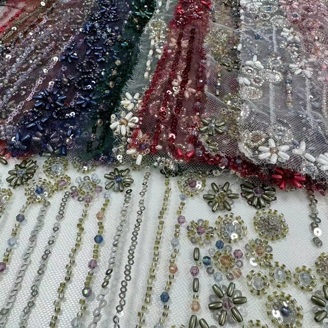 XRD-24101 Tulle with Machine Beads Embroidery Fabric
