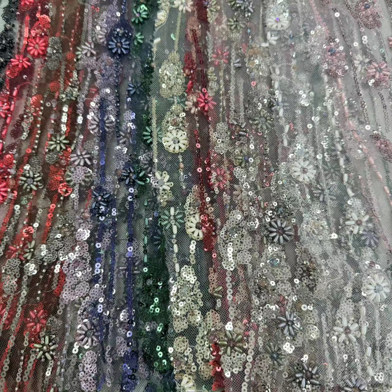 XRD-24109 Tulle with Machine Beads Embroidery Fabric