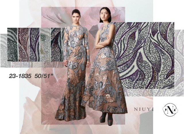 23-1835 Tulle with Machine Beads Embroidery Fabric