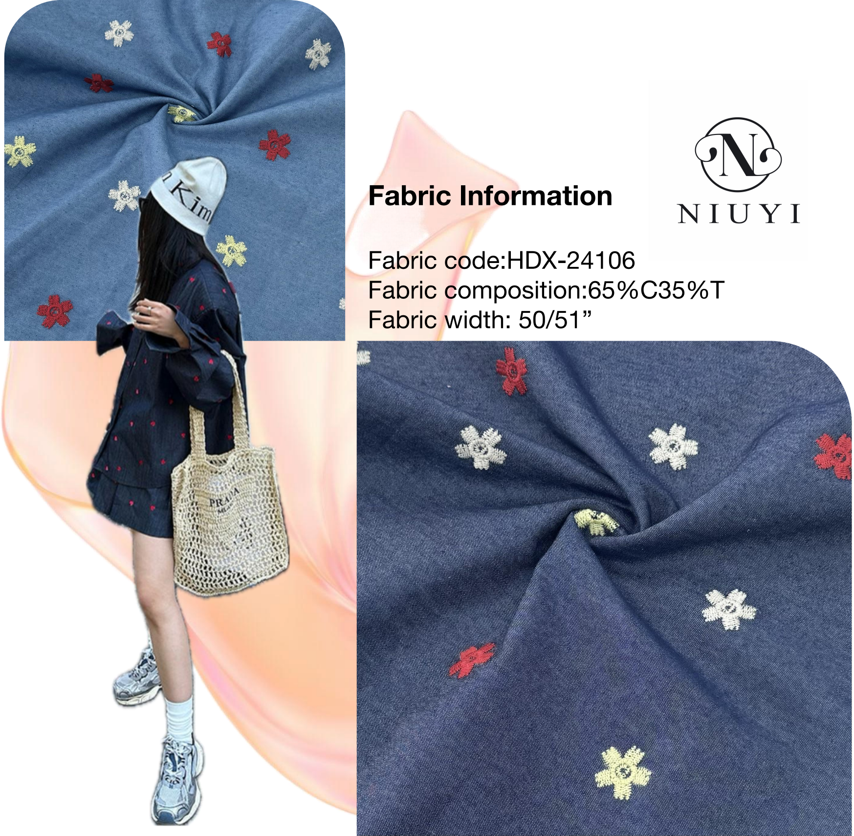 HDX-24106 Embroidery Denim Fabric wholesale