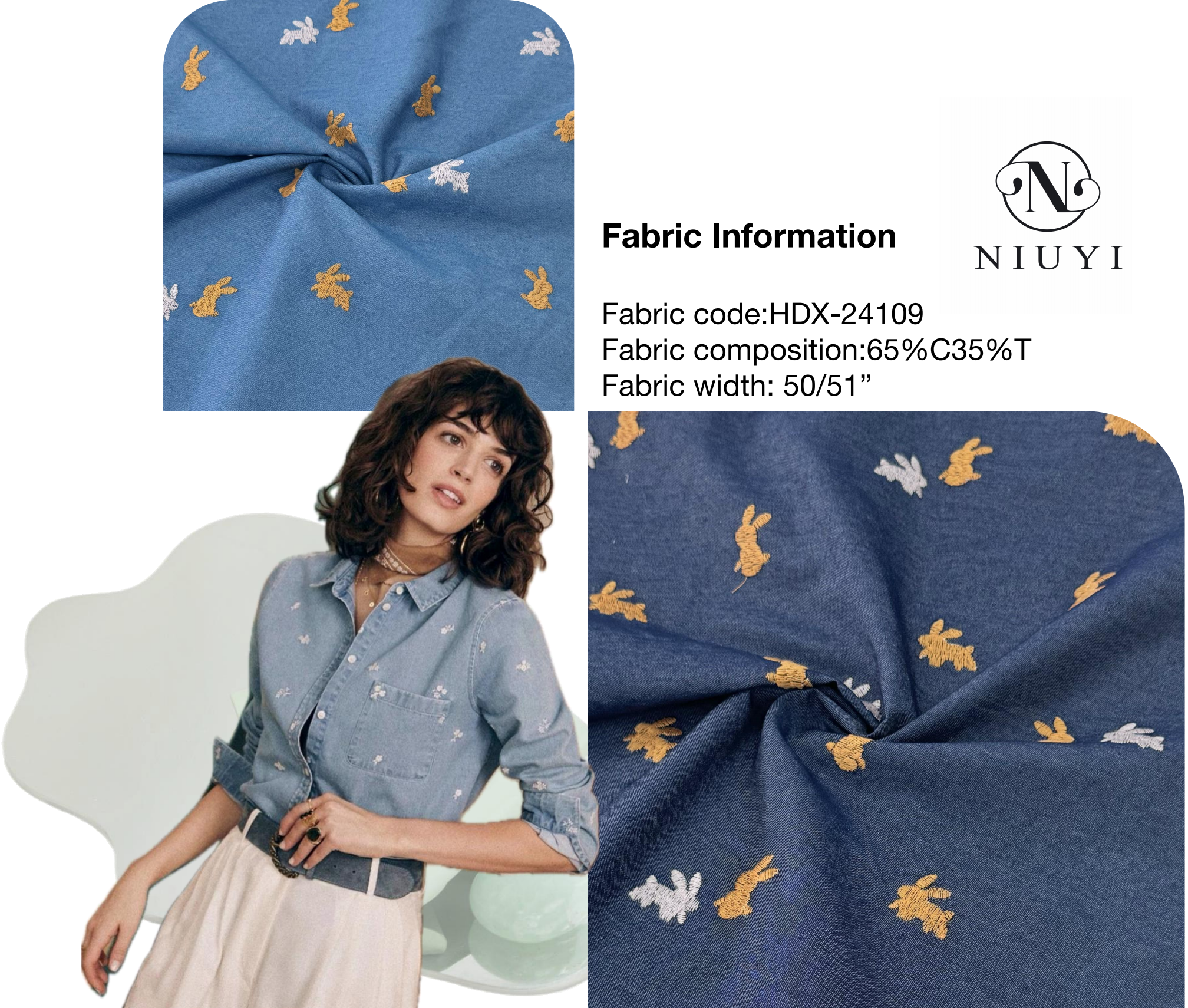 HDX-24109 Embroidery Denim Fabric wholesale