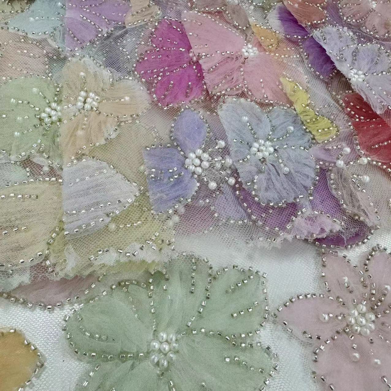 23-2788 Tulle Ground with Machine Beads Multicolor Embroidery Fabric