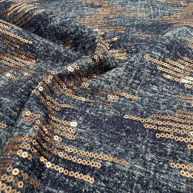 DEN-021 Machine Sequins Embroidery Denim Fabric