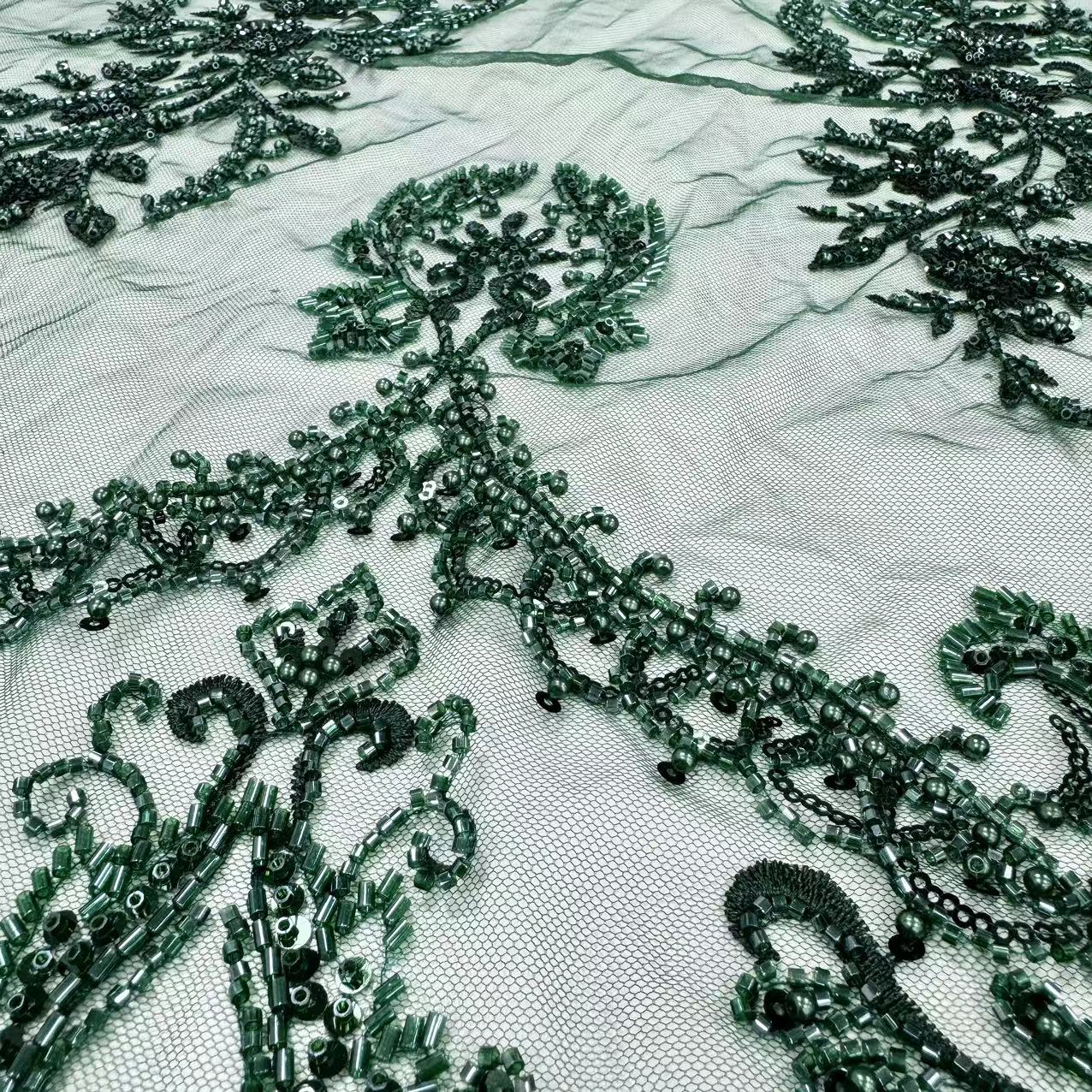 XRD-24180 Tulle with Machine Beads Embroidery Fabric
