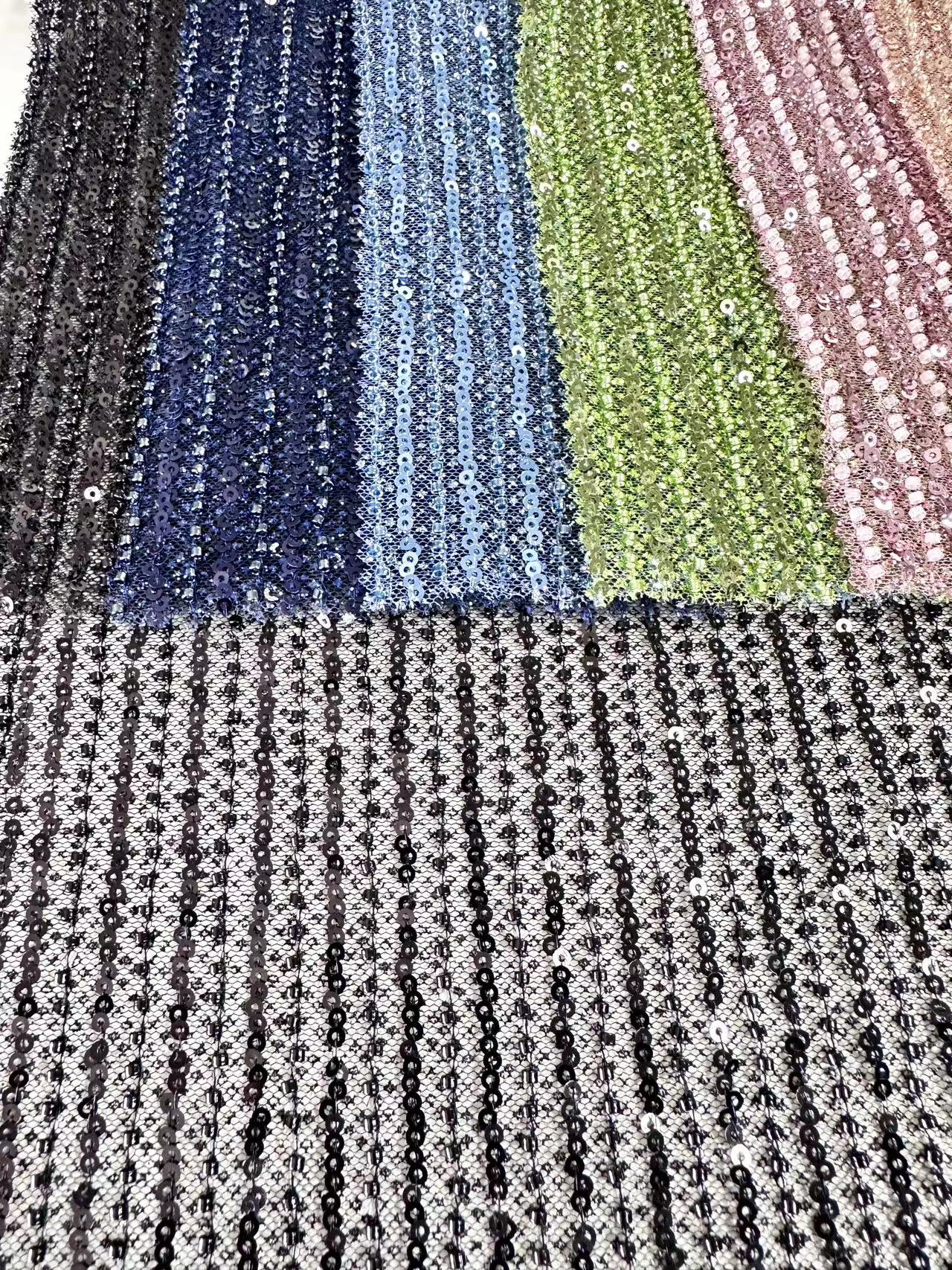 XRD-24140 Glitter Tulle with Machine Beads Embroidery Fabric
