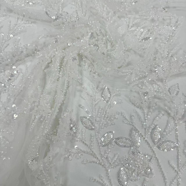 XRD-24188 Tulle with Machine Beads Embroidery Fabric