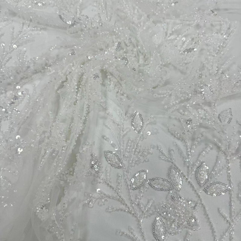 XRD-24188 Tulle with Machine Beads Embroidery Fabric