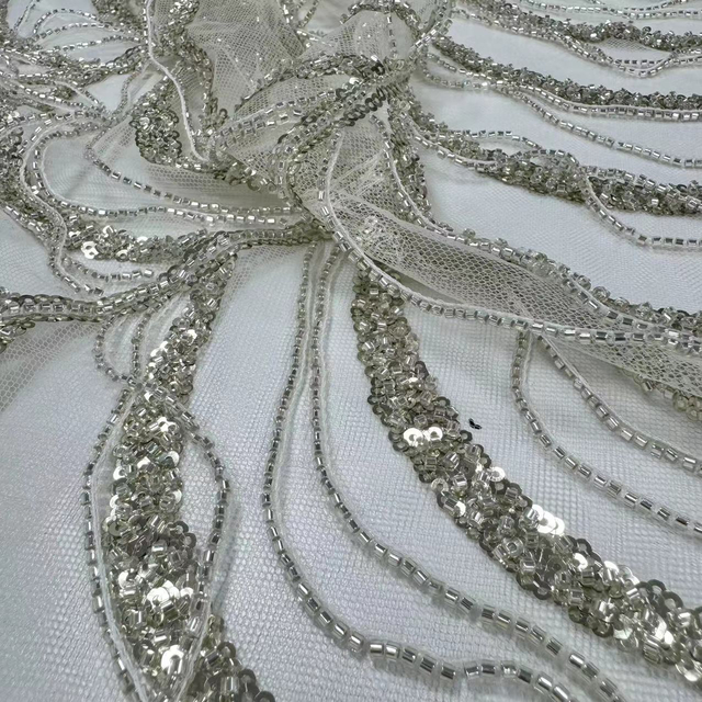 XRD-24107 Tulle with Machine Beads Embroidery Fabric
