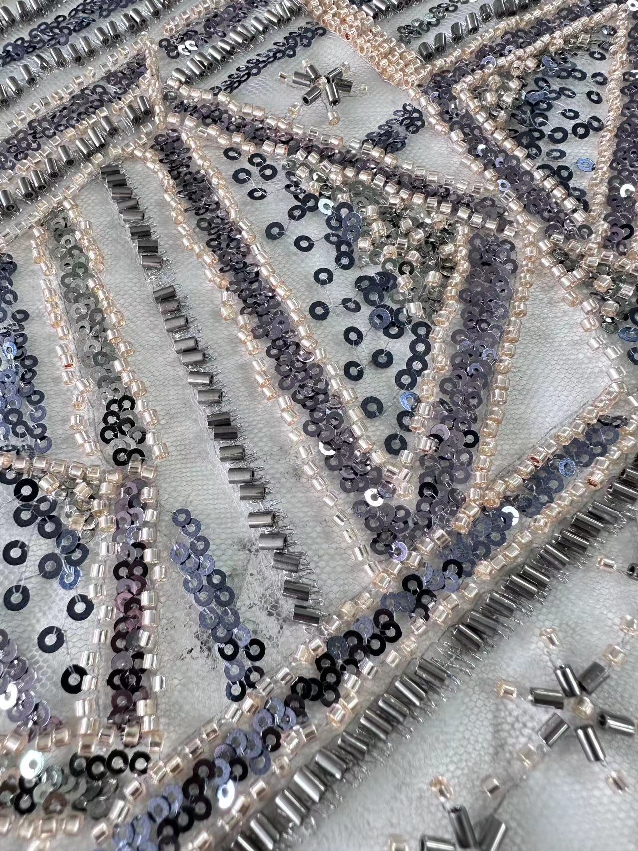 23-1192 Tulle with Machine Beads Embroidery Fabric