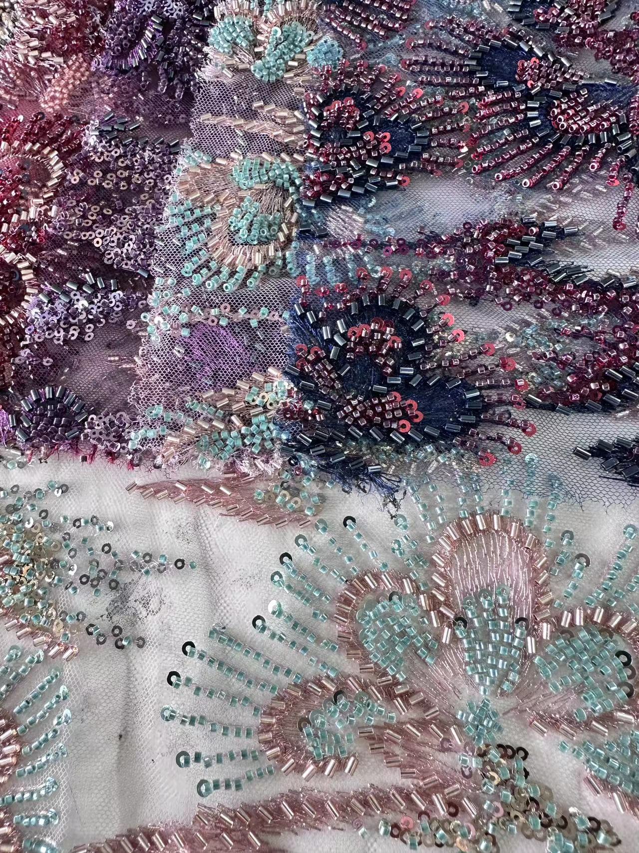 23-1154 Tulle with Machine Beads Embroidery Fabric