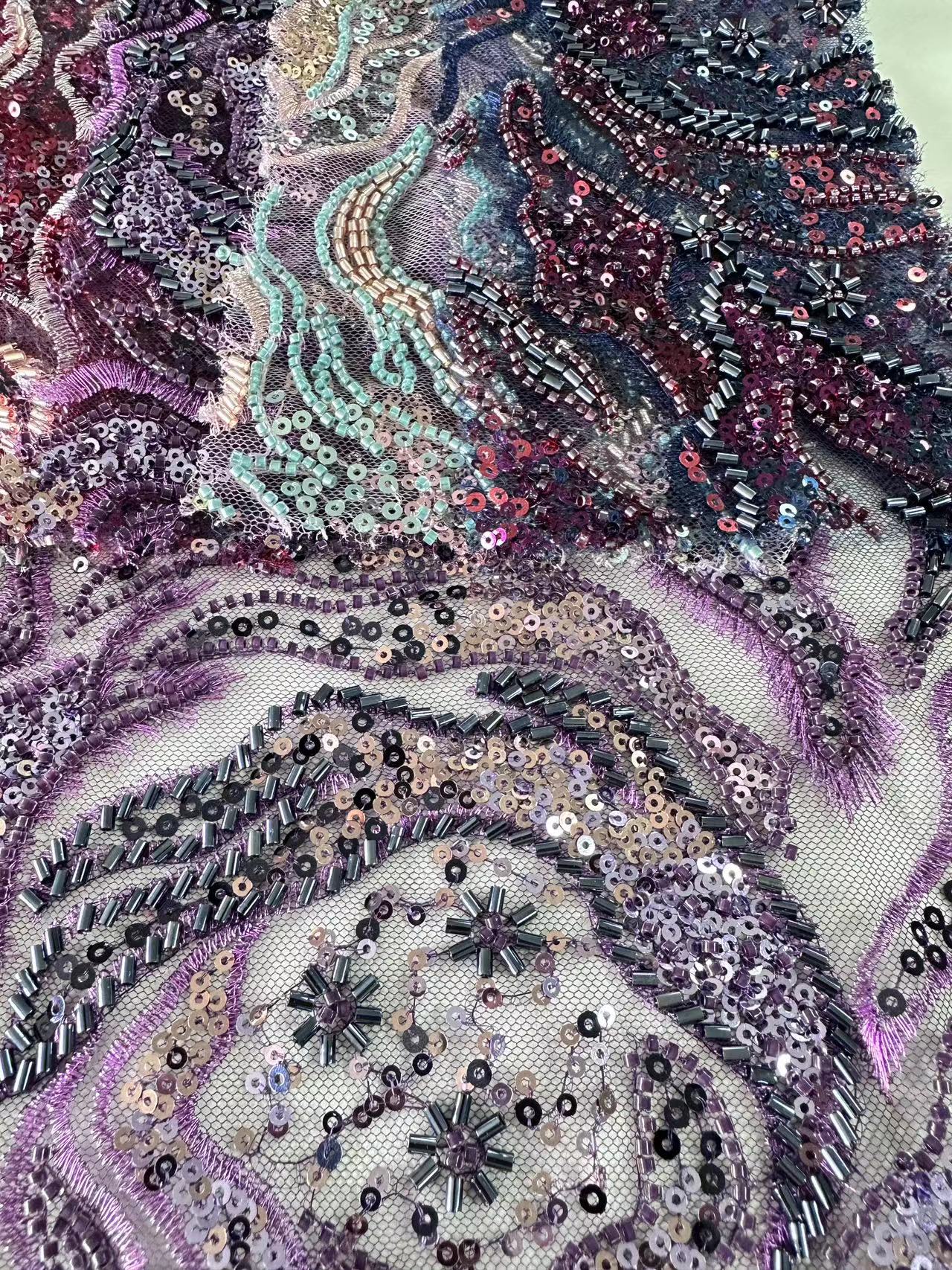 XRD-307 Tulle with Machine Beads Embroidery Fabric